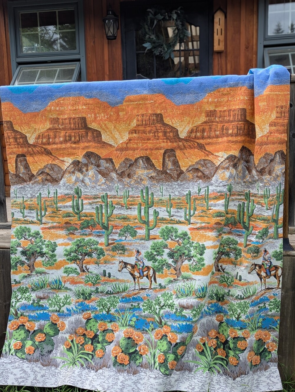 Blanket Vintage Inspired Desert Camping Tapestry Cowboys Cacti South Western